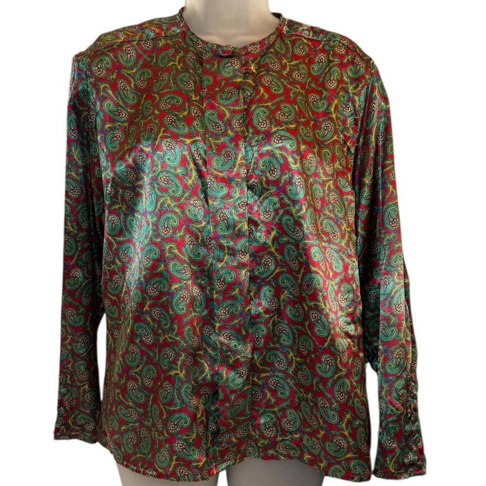 Vintage Oscar de la Renta Expressions Paisley Print Blouse Size 12